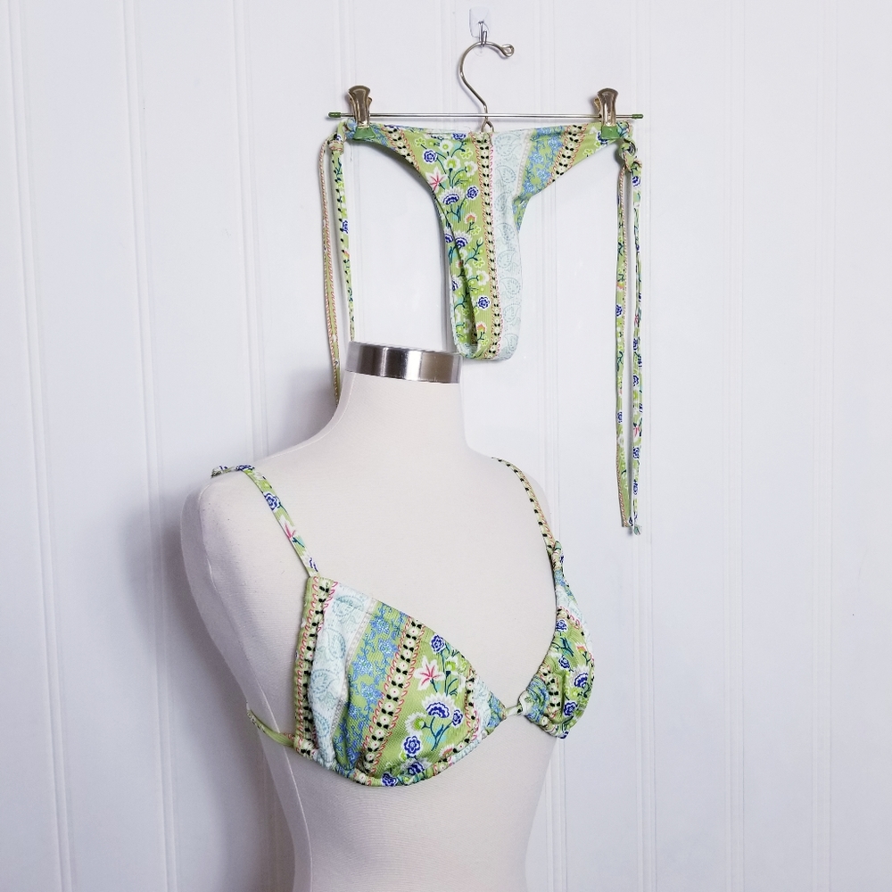 Feaphy String Bikini Set Womens S Ribbed Floral Triangle Multicolor Swimwear